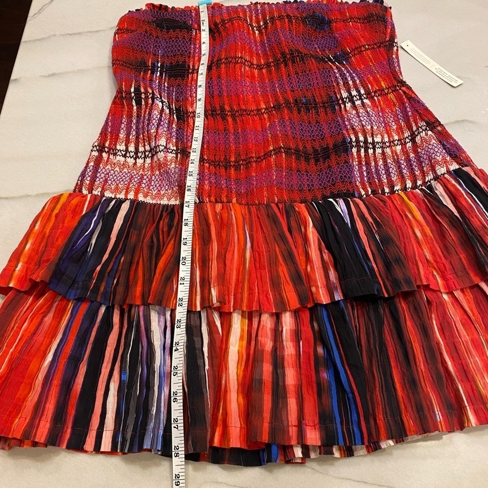 Anthropologie Plenty Strapless Tiered Mini Size XL Red Ikat - Picture 7 of 15